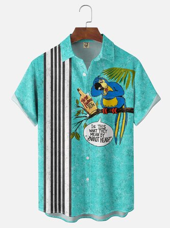 Moisture Wicking Parrot Head Holiday Chest Pocket Bowling Shirt