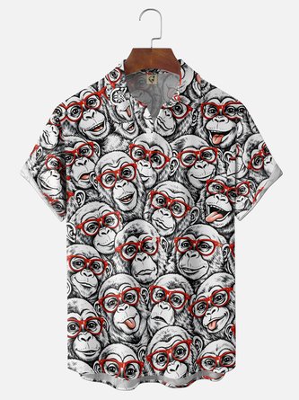 Moisture Wicking Fun Glasses Ape Chest Pocket Holiday Hawaiian Shirt