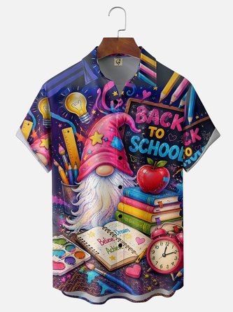 Moisture wicking Back to School Gnome themed Holiday Chest pocket Hawaiian Shirt