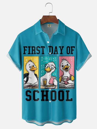 Moisture Wicking Back To School Slogan Duck Chest Pocket Hawaiian Shirt