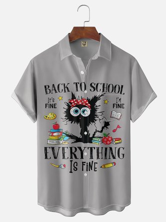 Moisture Wicking Fun Back To School Slogan Chest Pocket Hawaiian Shirt