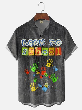 Moisture Wicking Back To School Slogan Print Chest Pocket Hawaiian Shirt