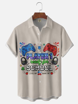 Moisture Wicking Back To School Slogan & Game Console Chest Pocket Hawaiian Shirt