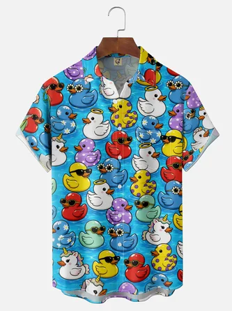 Moisture Wicking Gradient Fun Rubber Duck Chest Pocket Hawaiian Shirt