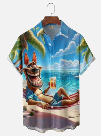 Moisture Wicking Beer Dog Beach Chest Pocket Holiday Hawaiian Shirt