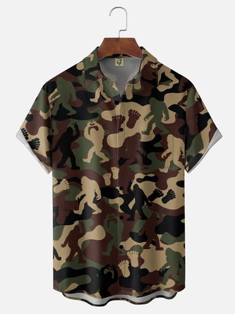 Moisture Wicking Bigfoot Footprint Camo Chest Pocket Hawaiian Shirt