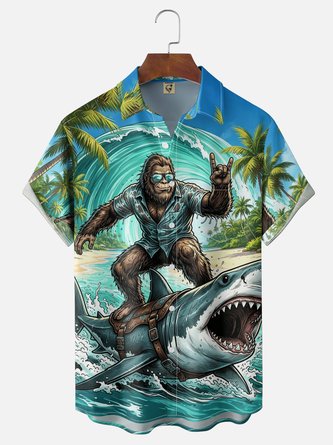 Moisture Wicking Surfing Bigfoot Beach Chest Pocket Holiday Hawaiian Shirt