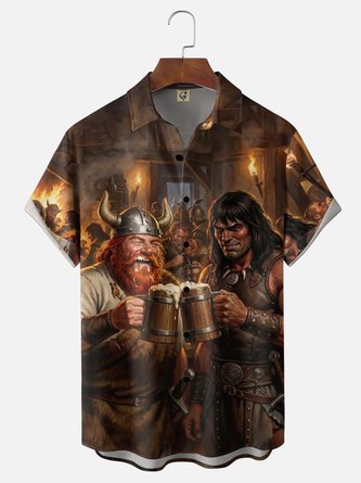 Moisture Wicking Viking Warrior Party Holiday Chest Pocket Hawaiian Shirt