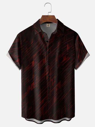 Moisture Wicking Geometric Gradient Line Print Chest Pocket Holiday Hawaiian Shirt