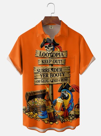 Moisture Wicking Pirate Beer Parrot Chest Pocket Holiday Hawaiian Shirt