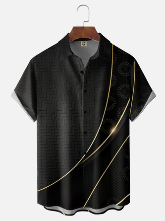 Moisture Wicking Subtle Geometric Pattern Chest Pocket Hawaiian Shirt