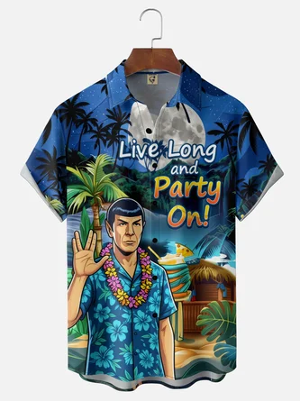 Moisture Wicking Gradient Tropical Plants Coconut Trees Figures Chest Pocket Hawaiian Shirt