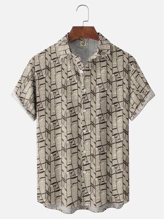 Moisture Wicking Geometric Print Chest Pocket Hawaiian Shirt