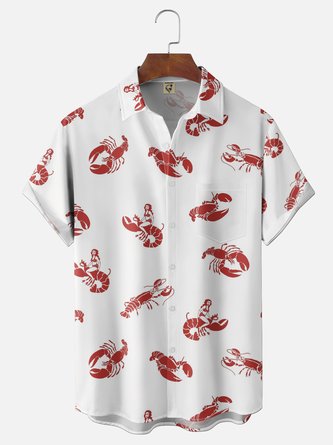 Moisture Wicking Artistic Lobster Chest Pocket Holiday Hawaiian Shirt