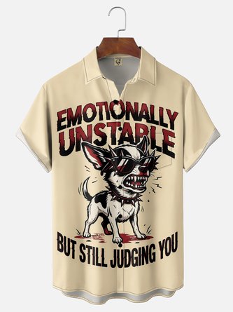 Moisture Wicking Fun Dog Slogan Chest Pocket Holiday Hawaiian Shirt