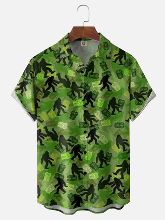 Moisture Wicking Ombré Bigfoot Tiki Chest Pocket Hawaiian Shirt