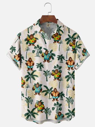 Moisture Wicking Featuring Gradient Colors Bigfoot Palm Trees Cocktails Chest Pocket Hawaiian Shirt