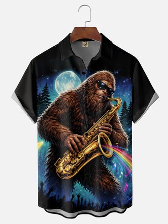 Moisture Wicking Sasquatch Bigfoot Chest Pocket Holiday Hawaiian Shirt