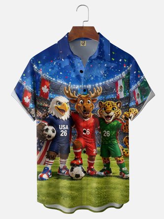 Moisture Wicking USA Canada Mexico Soccer Match Chest Pocket Holiday Hawaiian Shirt