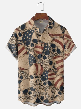 X Valentina Bjekovic Moisture wicking Independent Day American Flag USA Freedom Skull Chest Pocket Patriotic Shirt