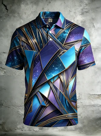 Moisture Wicking Gradient 3D Abstract Mechanical Geometric Short Sleeve Hawaiian Golf Polo
