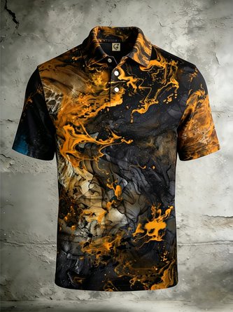 Moisture Wicking Gradient 3D Abstract Rock Texture & Geometric Print Short Sleeve Hawaiian Golf Polo