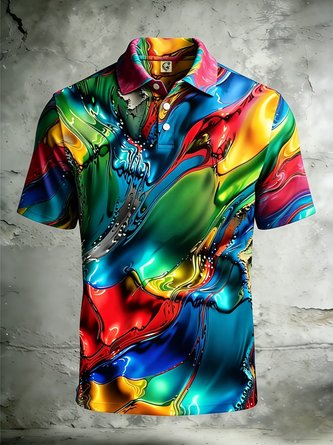 Moisture Wicking Gradient 3D Abstract Geometric Short Sleeve Hawaiian Golf Polo