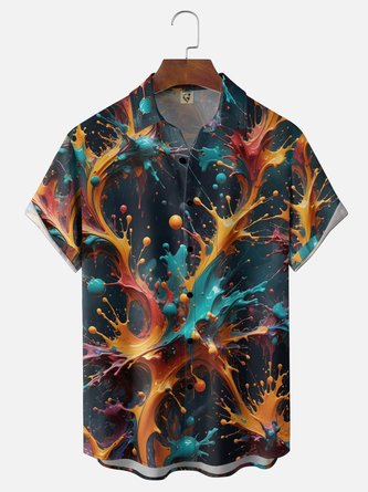 Moisture Wicking Gradient 3D Abstract Geometric Block Print Chest Pocket Hawaiian Shirt