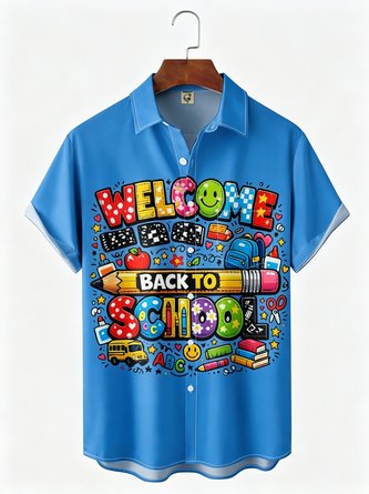 Moisture Wicking Back To School Slogan Geometric Chest Pocket Hawaiian Shirt