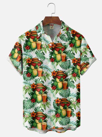 Moisture Wicking Ombré Parrot & Leaf Print Chest Pocket Hawaiian Shirt