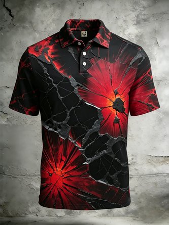 Moisture Wicking Gradient 3D Abstract Glass Crack Print Short Sleeve Hawaiian Golf Polo