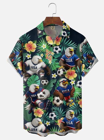 Moisture Wicking Gradient Design Featuring Tropical Foliage Bald Eagle Chest Pocket Hawaiian Shirt
