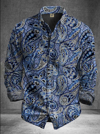 Moisture Wicking Paisley Chest Pocket Casual Long Sleeve Shirt