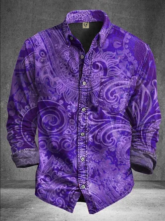 Moisture Wicking Gradient Paisley Chest Pocket Long Sleeve Casual Shirt