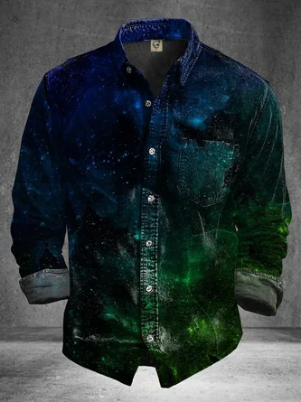 Moisture Wicking Abstract Gradient Chest Pocket Long Sleeve Casual Shirt