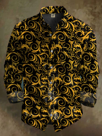 Moisture Wickingm Gradient Floral Chest Pocket Casual Long Sleeve Shirt