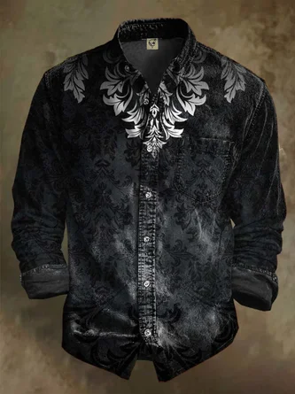 Moisture Wicking Floral Plants Chest Pocke Holiday Long Sleeve Hawaiian Shirt