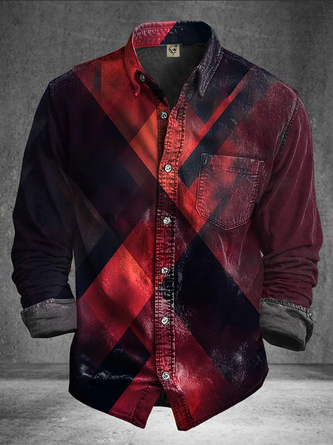 Moisture Wicking Abstract Gradient Geometric Chest Pocket Casual Long Sleeve Shirt