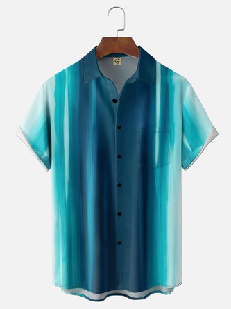 Moisture Wicking Gradient Stripe Chest Pocket Hawaiian Shirt