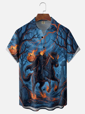 Moisture wicking Halloween Headless Horseman Chest Pocket Holiday Shirt
