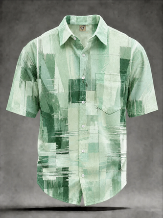 Moisture Wicking Abstract Gradient Block Chest Pocket Hawaiian Shirt