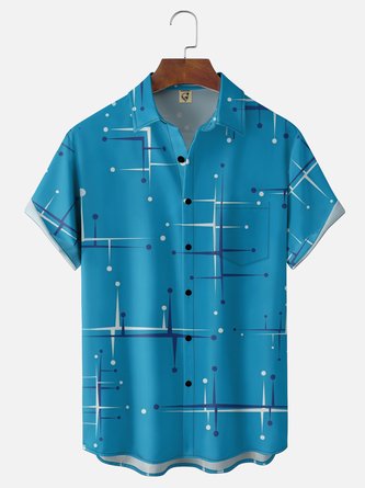 Moisture Wicking Abstract Geometric Chest Pocket Hawaiian Shirt