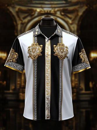 Breathable Silk Satin Retro Ethnic Geometric Print Hawaiian Shirt