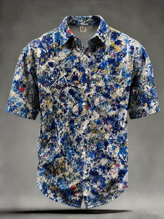 Moisture Wicking Abstract Gradient Line Print Chest Pocket Hawaiian Shirt