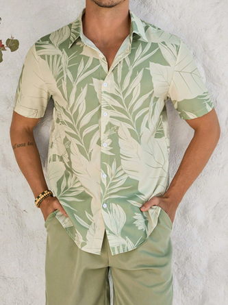 Linen Texture Tropical Floral Print Hawaiian Shirt