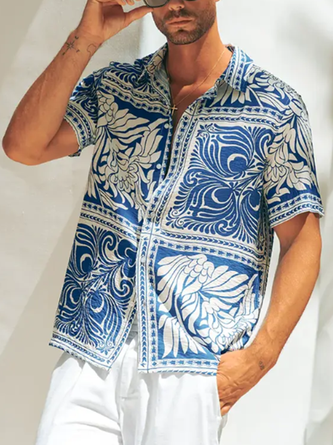 Linen Texture Tropical Floral Hawaiian Shirt