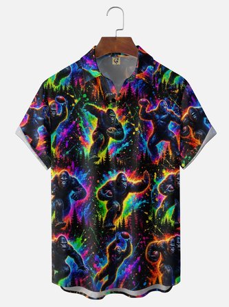 Moisture Wicking Neon Bigfoot Football Chest Pocket Hawaiian Shirt