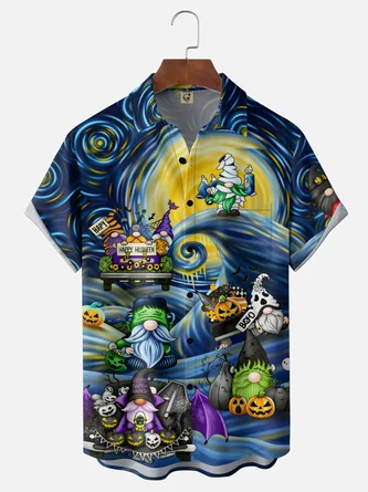 Moisture Wicking Halloween Pumpkin Ghost Gnome Chest Pocket Hawaiian Shirt
