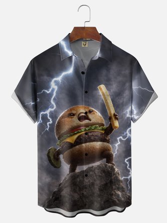 Moisture Wicking Fun Burger Warrior Chest Pocket Hawaiian Shirt