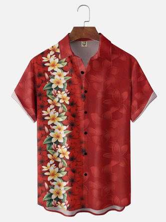 Moisture Wicking Tropical Floral Chest Pocket Bowling Shirt